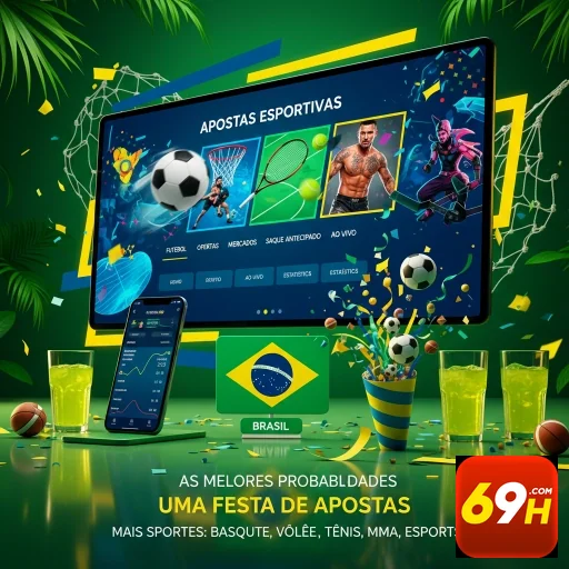 Tela mostrando apostas esportivas na 69h com smartphone.