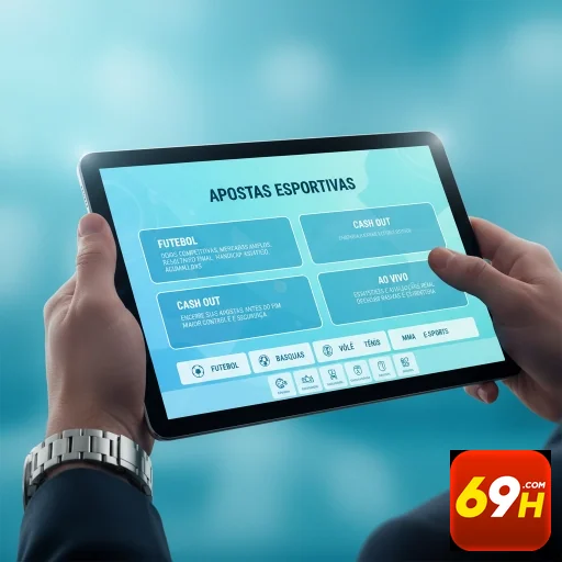 Interface de apostas esportivas na 69h em um tablet.