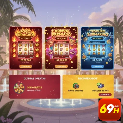 Tela do aplicativo 69h mostrando jogos de slot VIP em destaque.