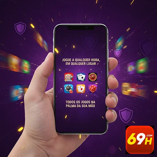 Aplicativo 69h exibindo jogos e segurança em smartphone.