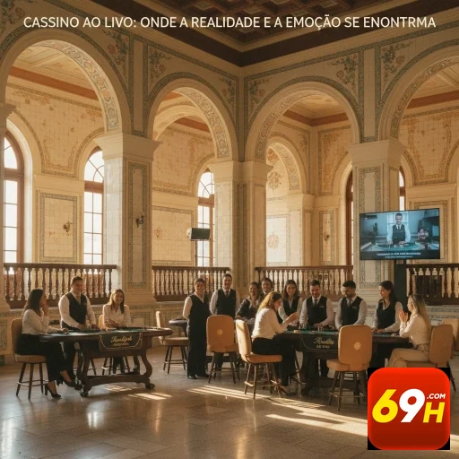 Ambiente de cassino ao vivo da plataforma 69h com dealers e mesas de jogos.