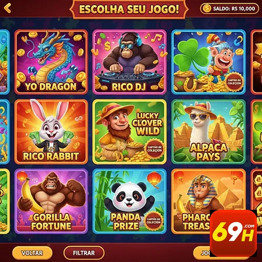 Tela de seleção de jogos do site 69h com várias opções.