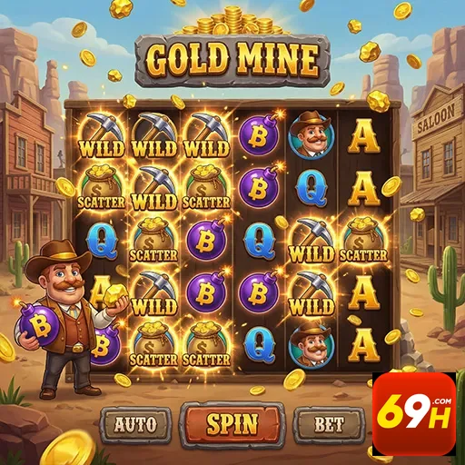 Tela do jogo Gold Mine no site 69h com ícones variados.