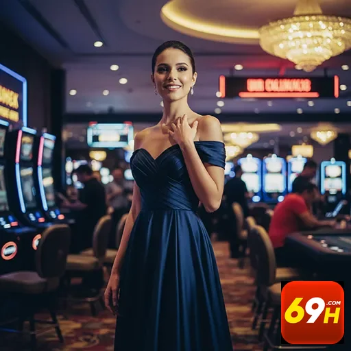 Modelo em ambiente de cassino promovendo 69h.