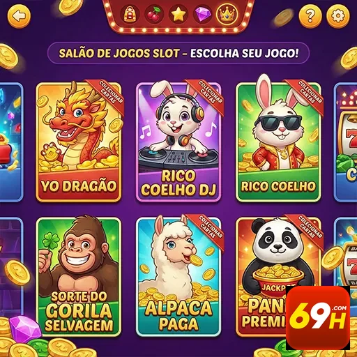 Imagem do salão de slots do 69h com jogos variados.