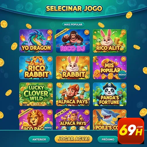 Tela de seleção de jogos no site 69h com opções VIP.