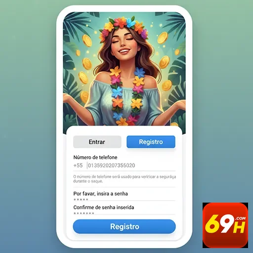 Tela de registro simplificado no site 69h com suporte VIP.