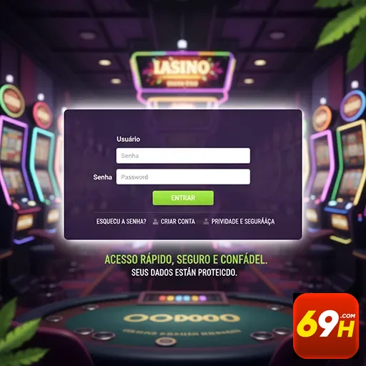 Tela de login do site 69h em ambiente de cassino.